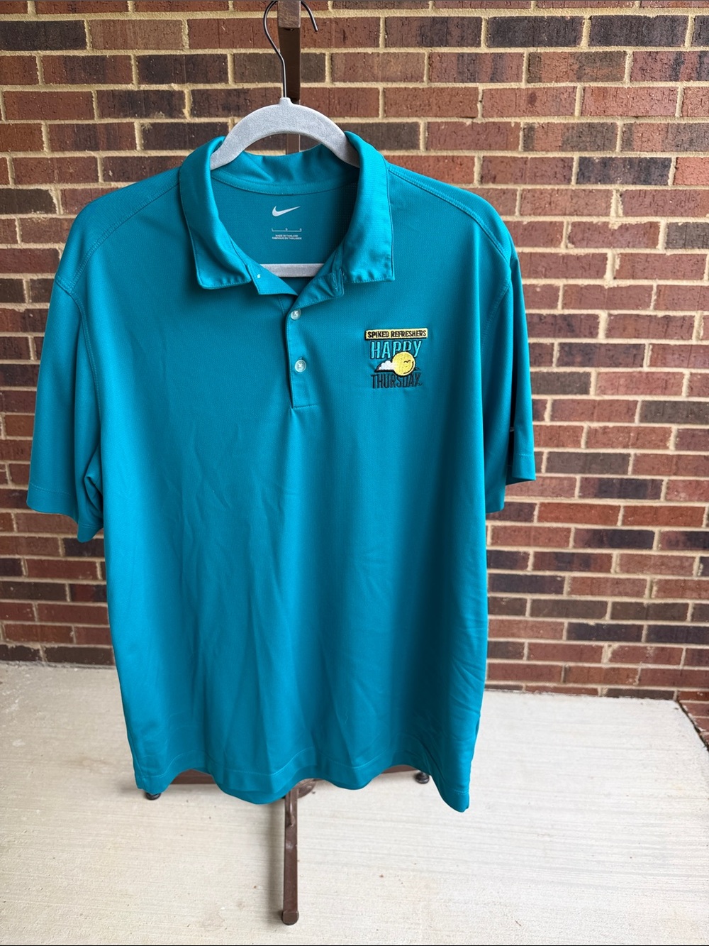 Nike Men's Teal Polo with Embroidered 'Happy Thursday' Patch